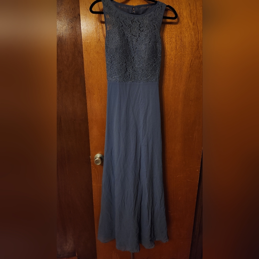 JJ's House A-Line Boat Neck Floor-Length Chiffon Lace Bridesmaid Dress